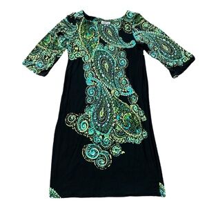 Robbie Bee Black and Green Paisley Dress Size Medium